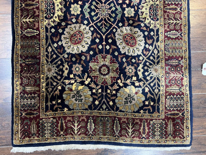 Indo Persian Wool Runner 2.8 x 18 Hand Knotted Vintage Floral Hallway Rug In Dark Blue Burgundy