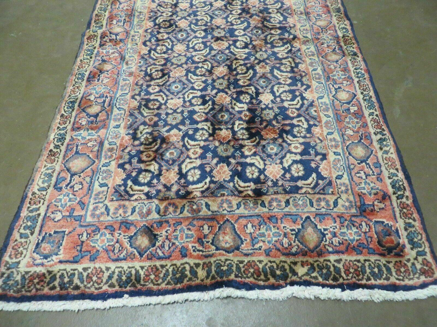 Antique Indian Floral Wool Runner Rug Handmade Oriental Blue 3ft7in X 10ft