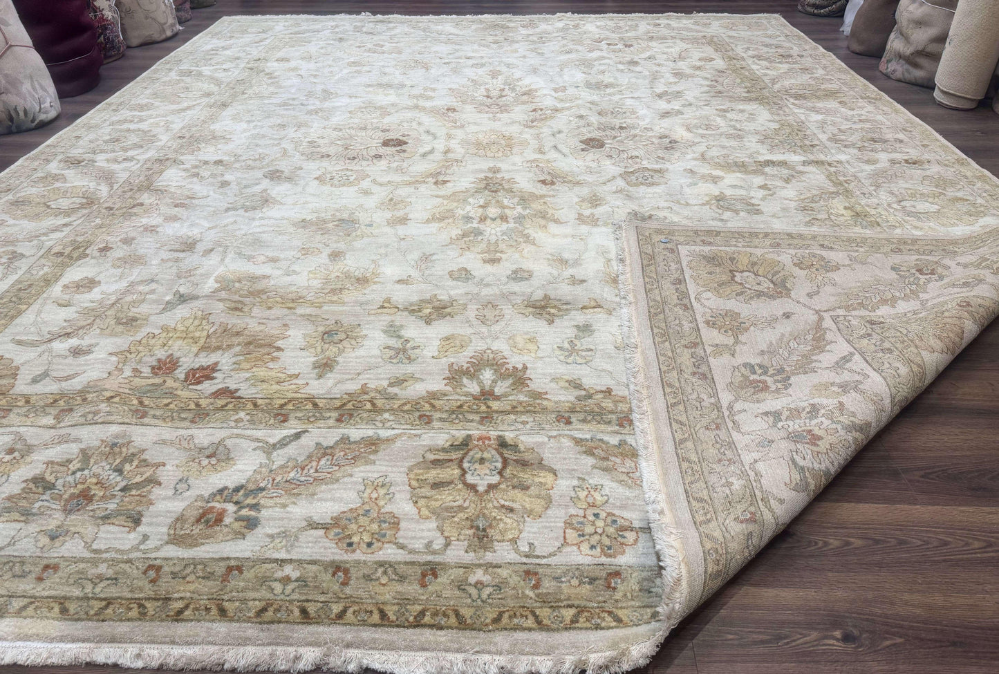Palace Size Rug 12x15, Neutral Light Colors, Oat, Peshawar Chobi Oushak Rug, Handmade Wool Rug