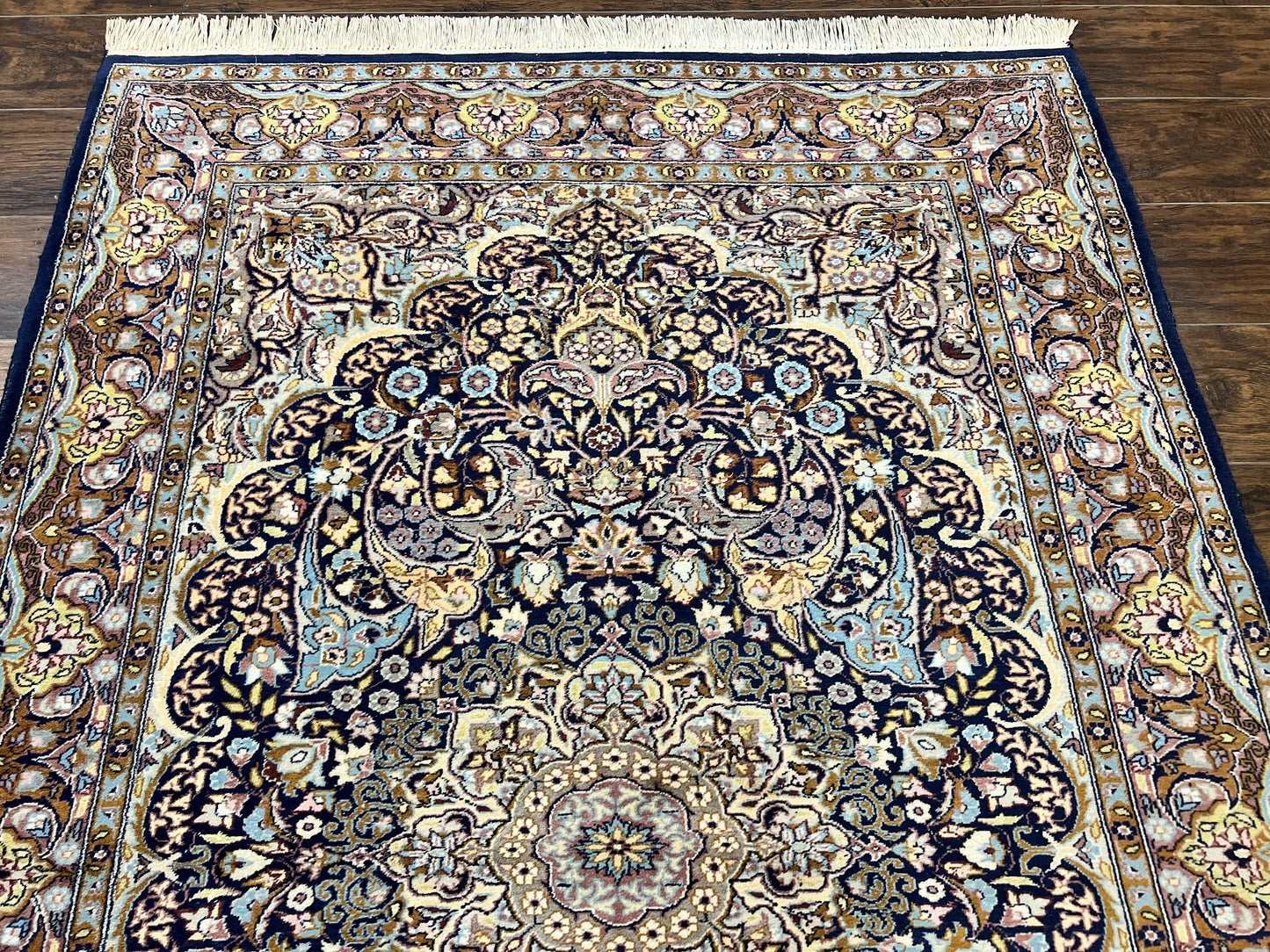 Pak Persian Rug 5x7 Navy Blue Hand Knotted Wool Floral Medallion Oriental Carpet