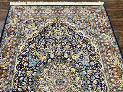 Pak Persian Rug 5x7 Navy Blue Hand Knotted Wool Floral Medallion Oriental Carpet