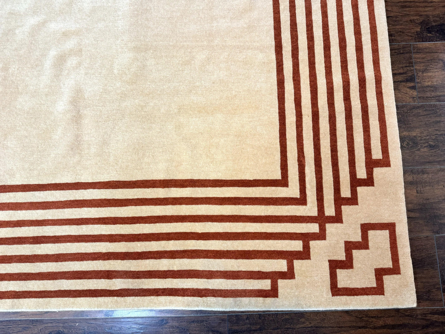 Modern Tibetan Rug 11 x 14.6, Wool and Silk, Simple Design, Handmade Large Area Rug, Cream