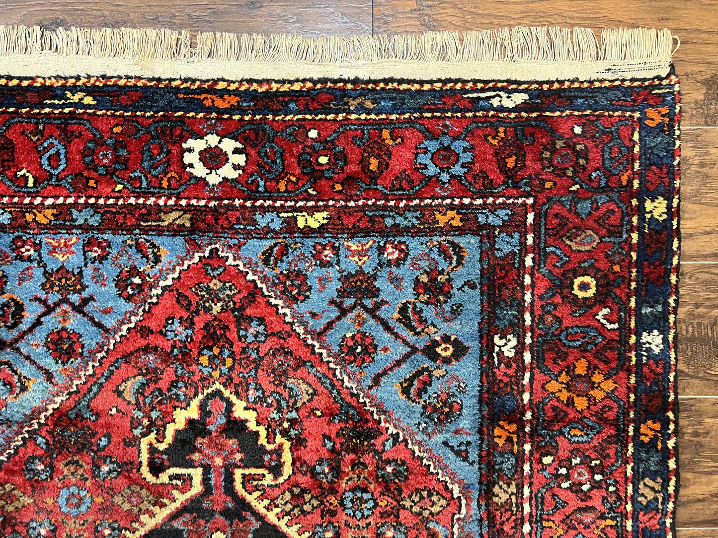 Antique Persian Tribal Rug 4x7, Wool Handmade 1920s Carpet, Red Blue, Persian Hamadan Rug