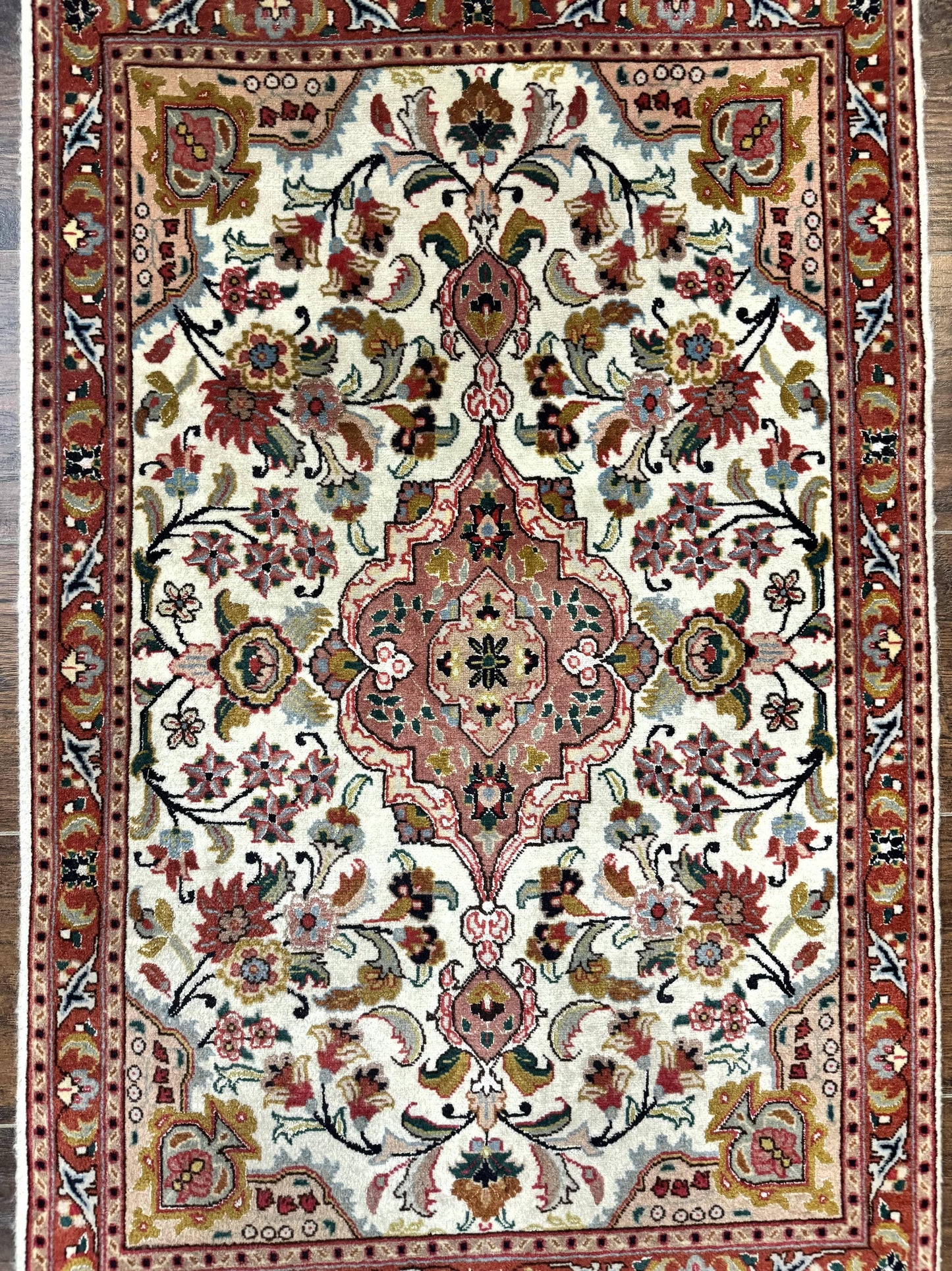 Small Persian Tabriz Rug 2x3 Floral Medallion Wool Silk Handmade Hand Knotted