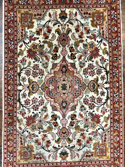 Small Persian Tabriz Rug 2x3 Floral Medallion Wool Silk Handmade Hand Knotted
