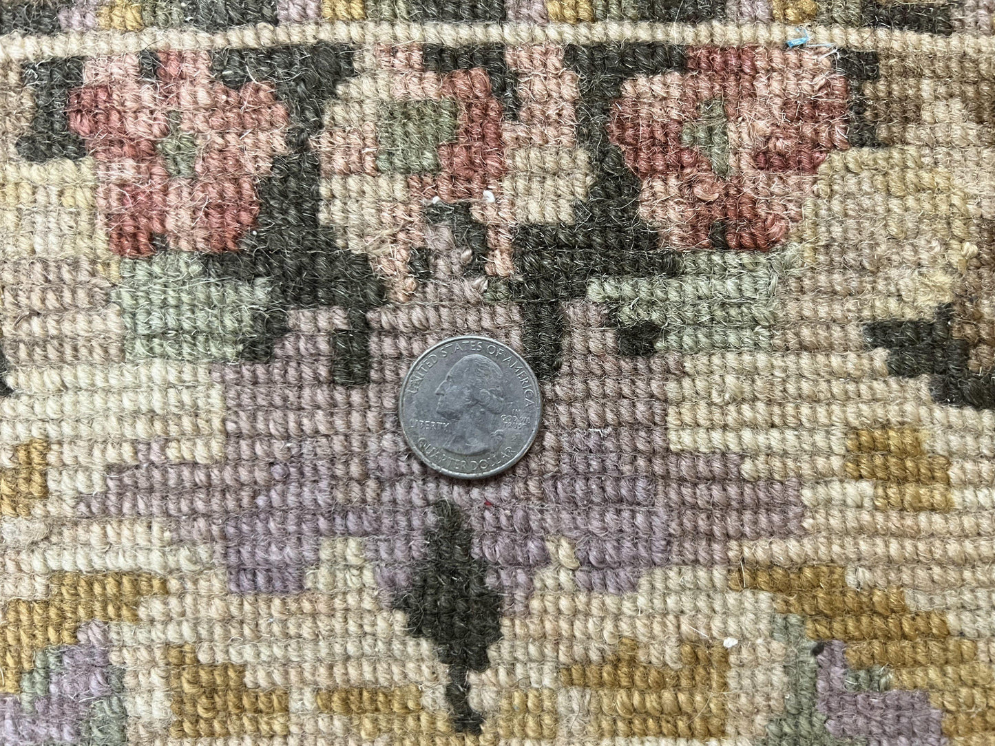 Tibetan Runner Rug 2.6 x 10, French Aubusson Pattern, Gold Olive Green, Vintage Handmade European Design, Wool Hallway Rug