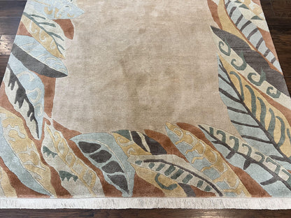 Modern Tibetan Rug 7x10 Handmade Soft Wool Open Field Tufenkian Style Carpet