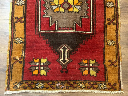 Turkish Yastik Rug 2x3 Geometric Medallion Hand Knotted Wool Red