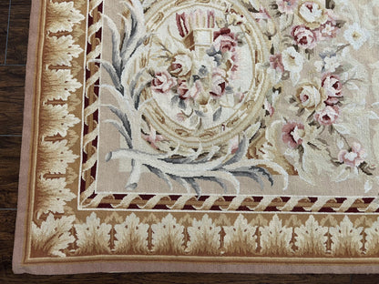 Aubusson Rug 9x12 Savonnerie Wool Floral Handmade European Area Rug