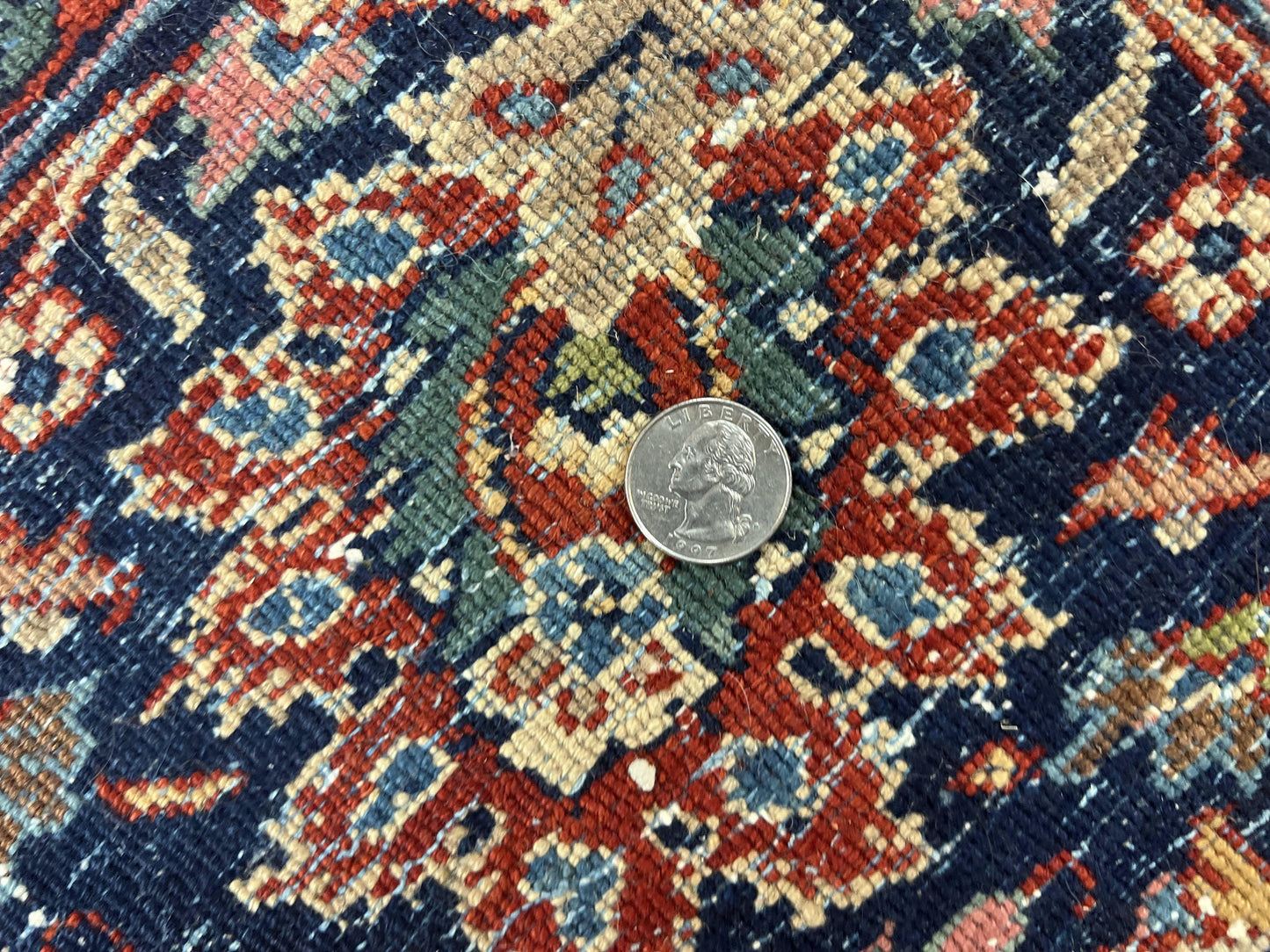 Persian Sarouk Rug 9x12 Handmade Wool Qazvin Antique Carpet Red And Dark Blue Floral Allover