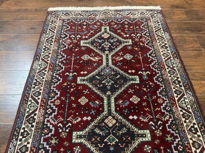 Persian Afshar Rug 4x5 Red Navy Geometric Tribal Wool Carpet