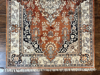 Turkish Silk Rug Hand Knotted 3x5 Floral Medallion Handmade Silk On Silk Oriental Carpet