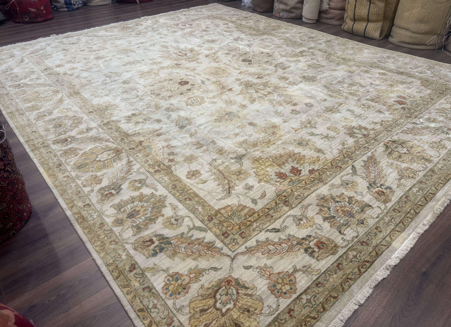 Palace Size Rug 12x15, Neutral Light Colors, Oat, Peshawar Chobi Oushak Rug, Handmade Wool Rug