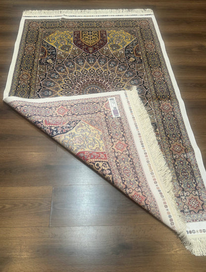 Turkish Silk Rug 4x6 Dome Design Bamboo Silk Memluk Carpet