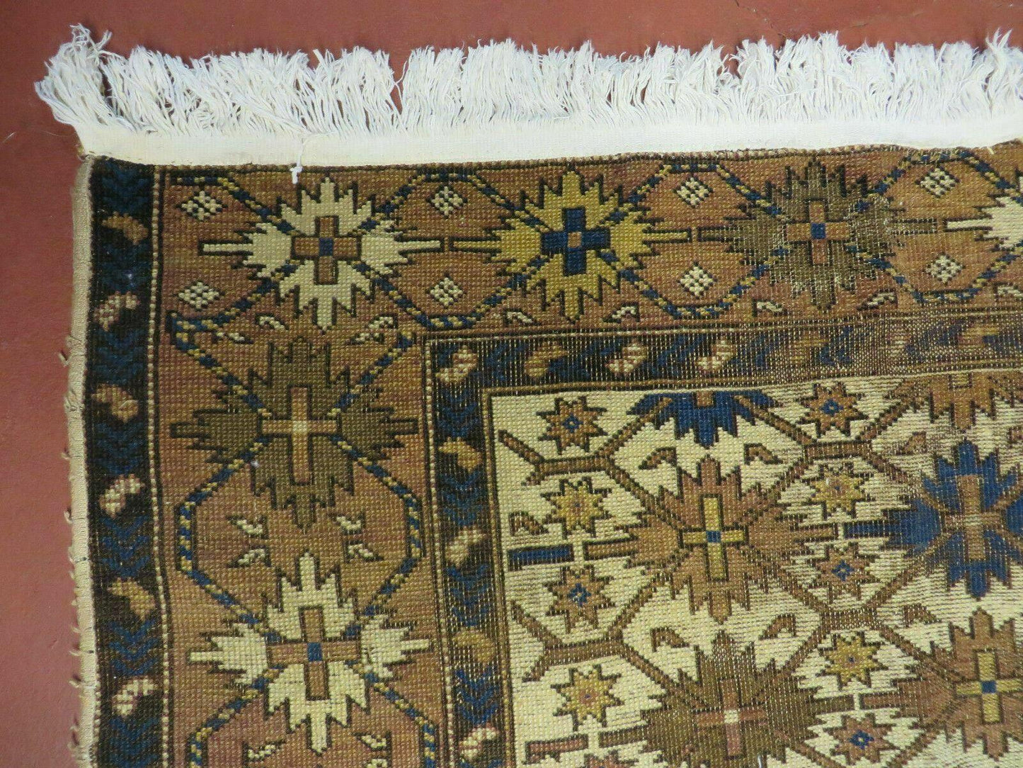 Antique Caucasian Shirvan Kazak Wool Rug Snowflake Design 4x5 Feet
