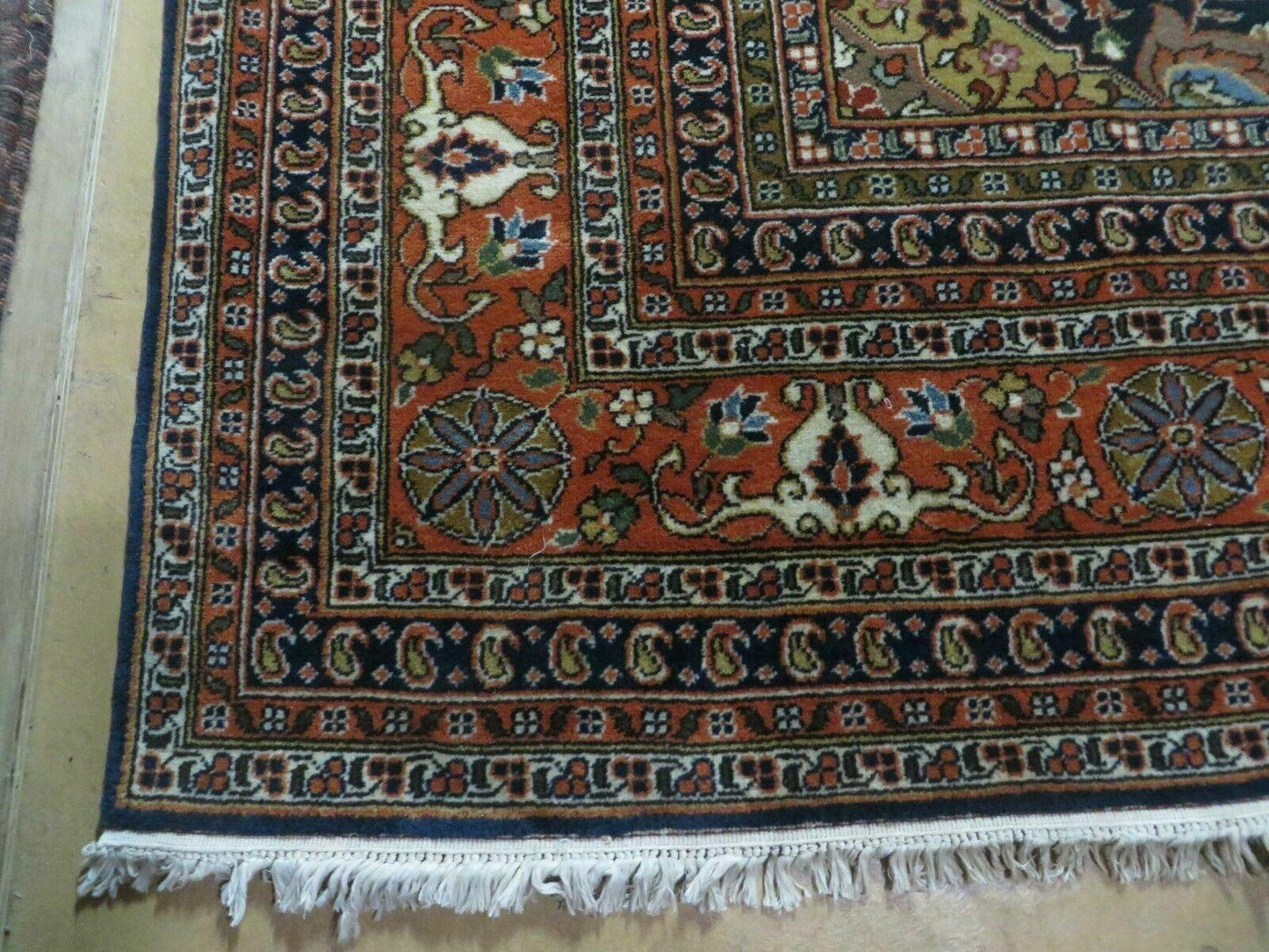 Indo Persian Rug 9x12 Hand Knotted Indian Oriental Wool Carpet Ivory Tomato Red Navy