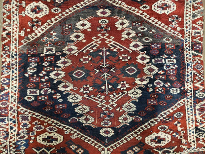 Antique Turkish Rug Bergama Wool Handmade With Vegetable Dyes Medallion Pattern 47 By 52 Inches