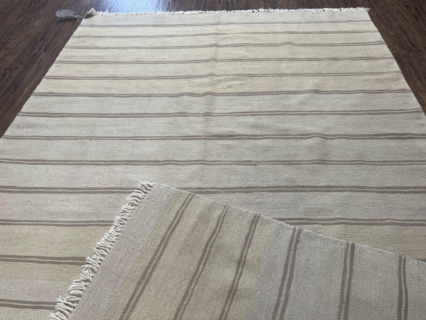 New Turkish Kilim Rug 5x8 Flatweave Wool Carpet Hand Woven Bohemian Contemporary Striped Gray Taupe