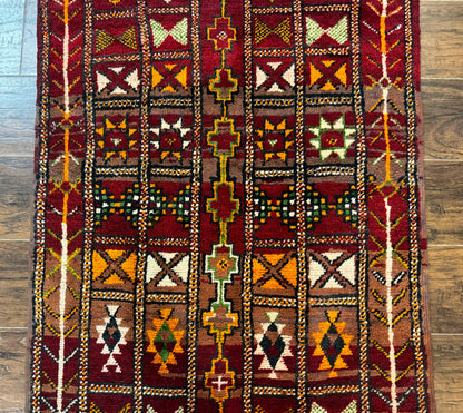 Moroccan Berber Rug Tribal 3x5 Geometric Wool Area Rug Red Orange Brown