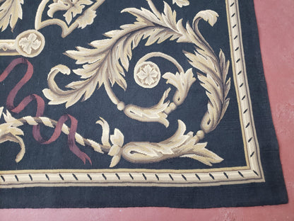 Black and Tan Aubusson Rug, 10 x 14 Aubusson Carpet, New Aubusson Rug, Elegant, Wool, Handmade Area Rug, Flatweave Rug, Large Aubusson Rug