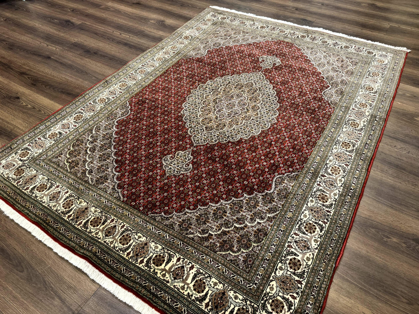 Persian Rug Tabriz 5x7 Very Fine 330 KPSI Wool Silk Red Ivory Herati Mahi