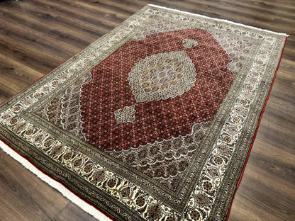 Persian Rug Tabriz 5x7 Very Fine 330 KPSI Wool Silk Red Ivory Herati Mahi