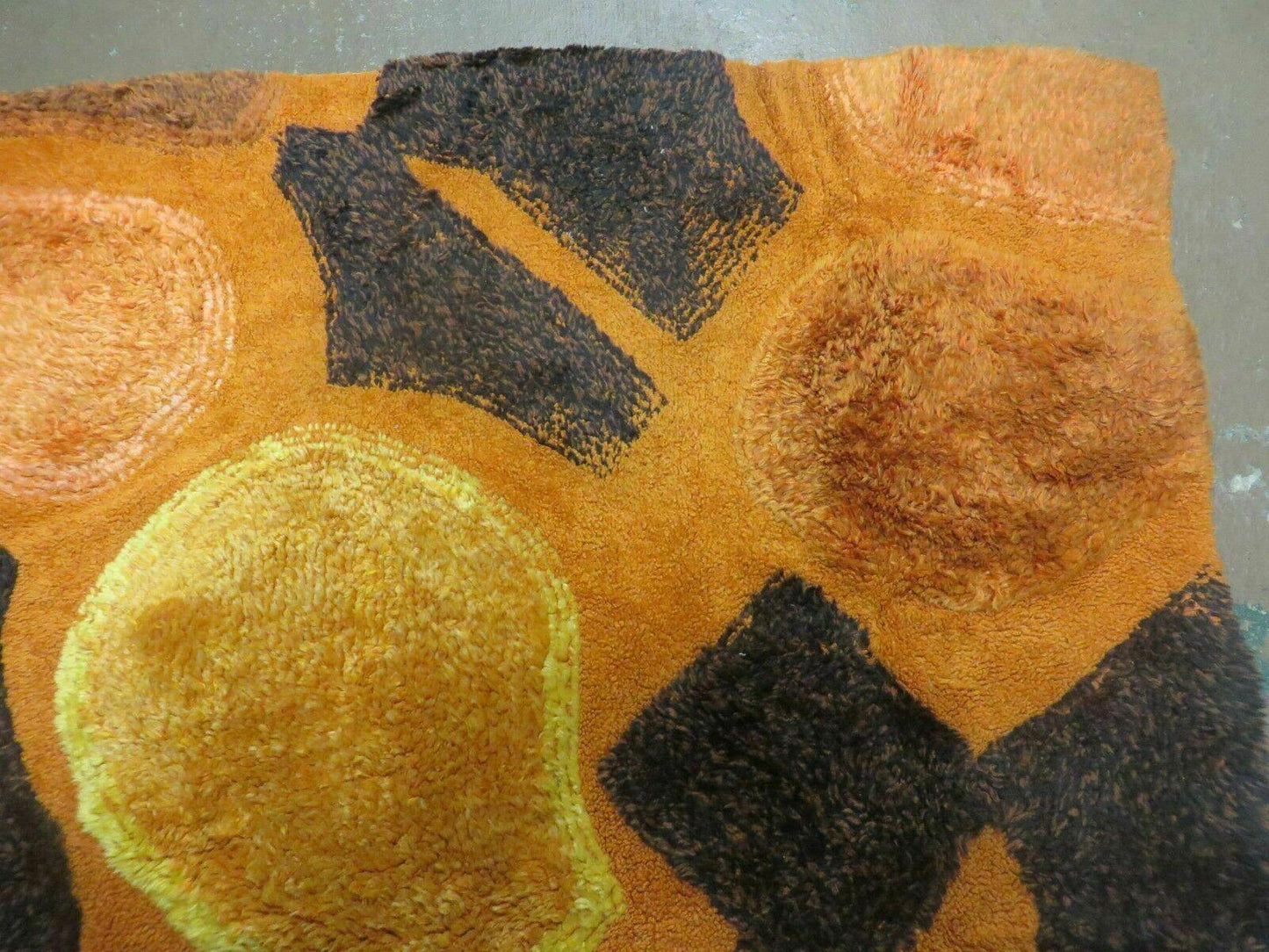 Handmade Wool Hooked Rug Abstract Modern Design 44 By 70 Inches From 1970s