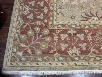 Large Turkish Soumak Rug 10x14, Flatweave Dhurrie, Handmade, Light Green and Salmon