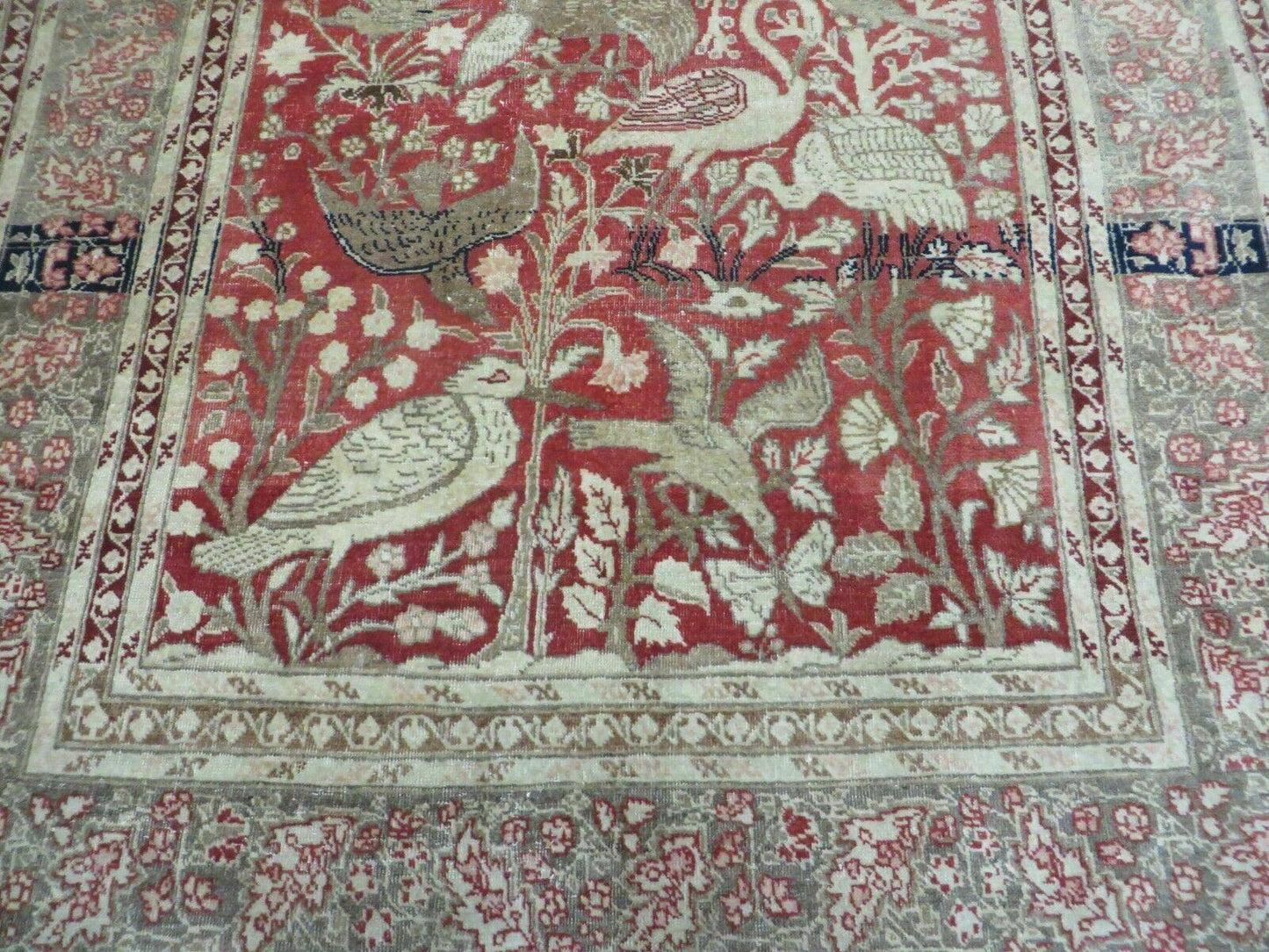 Antique Handmade Turkish Tree Of Life Wool Rug With Birds Red 4x6 Ft