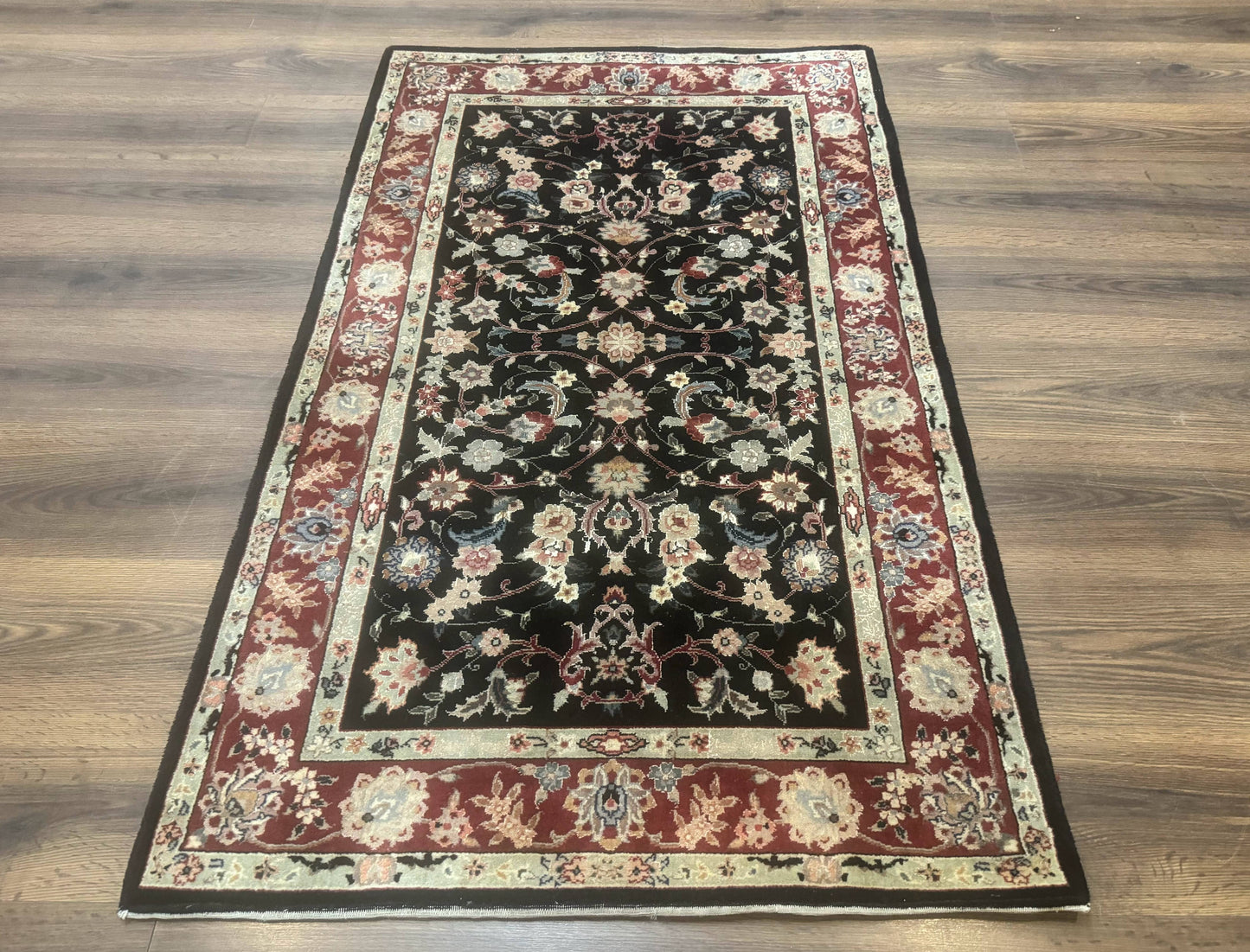 Black Sino Persian Rug 3x5, Wool with Silk Highlights, Floral, Fine 170 KPSI