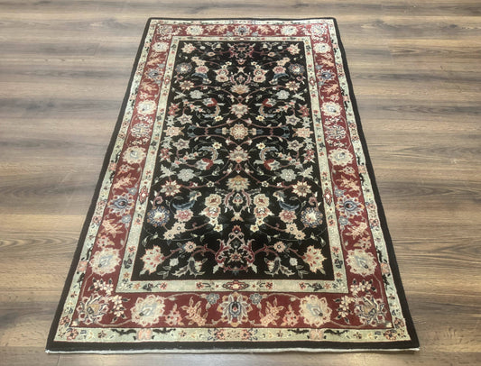 Black Sino Persian Rug 3x5, Wool with Silk Highlights, Floral, Fine 170 KPSI