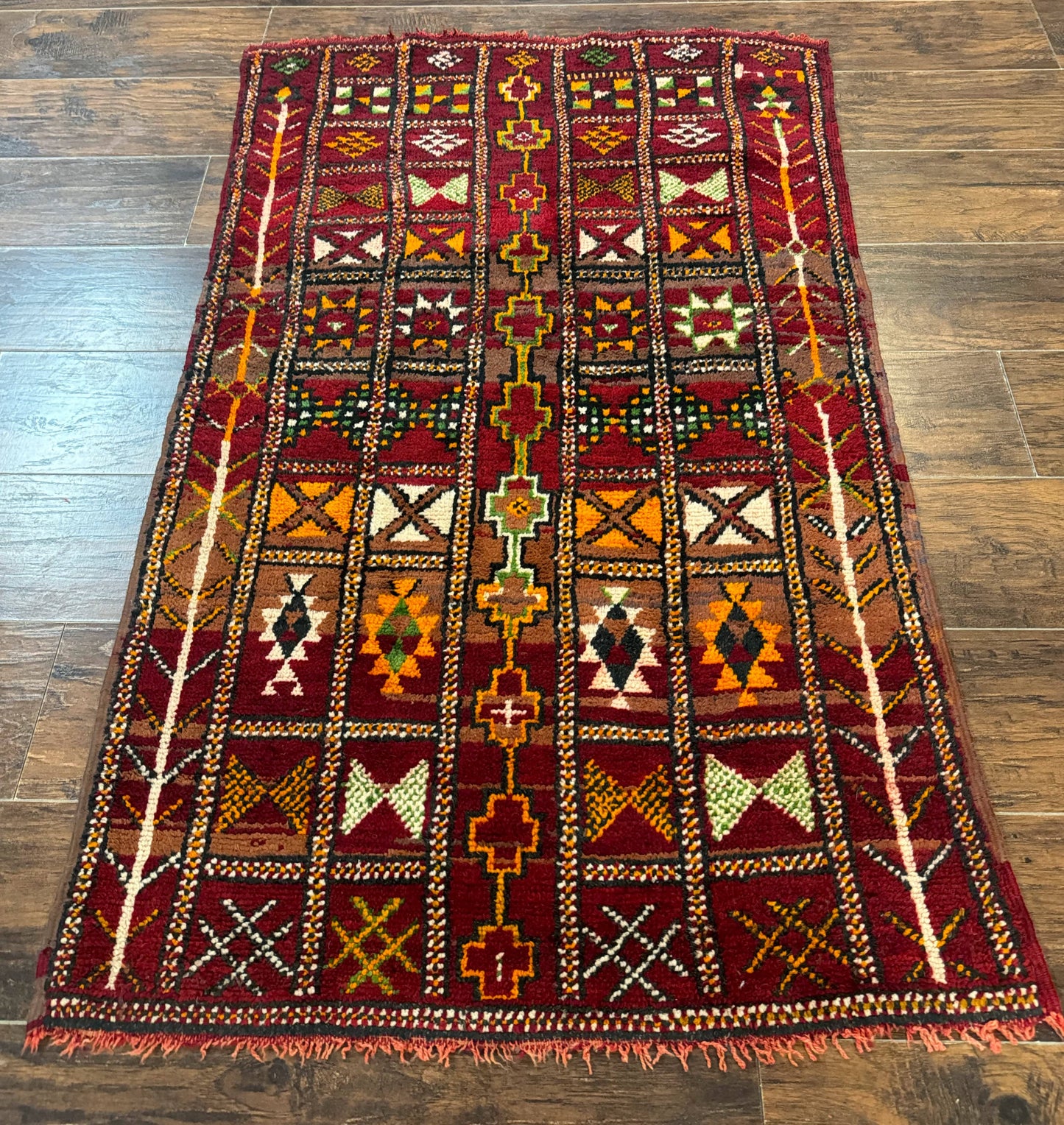 Moroccan Berber Rug Tribal 3x5 Geometric Wool Area Rug Red Orange Brown