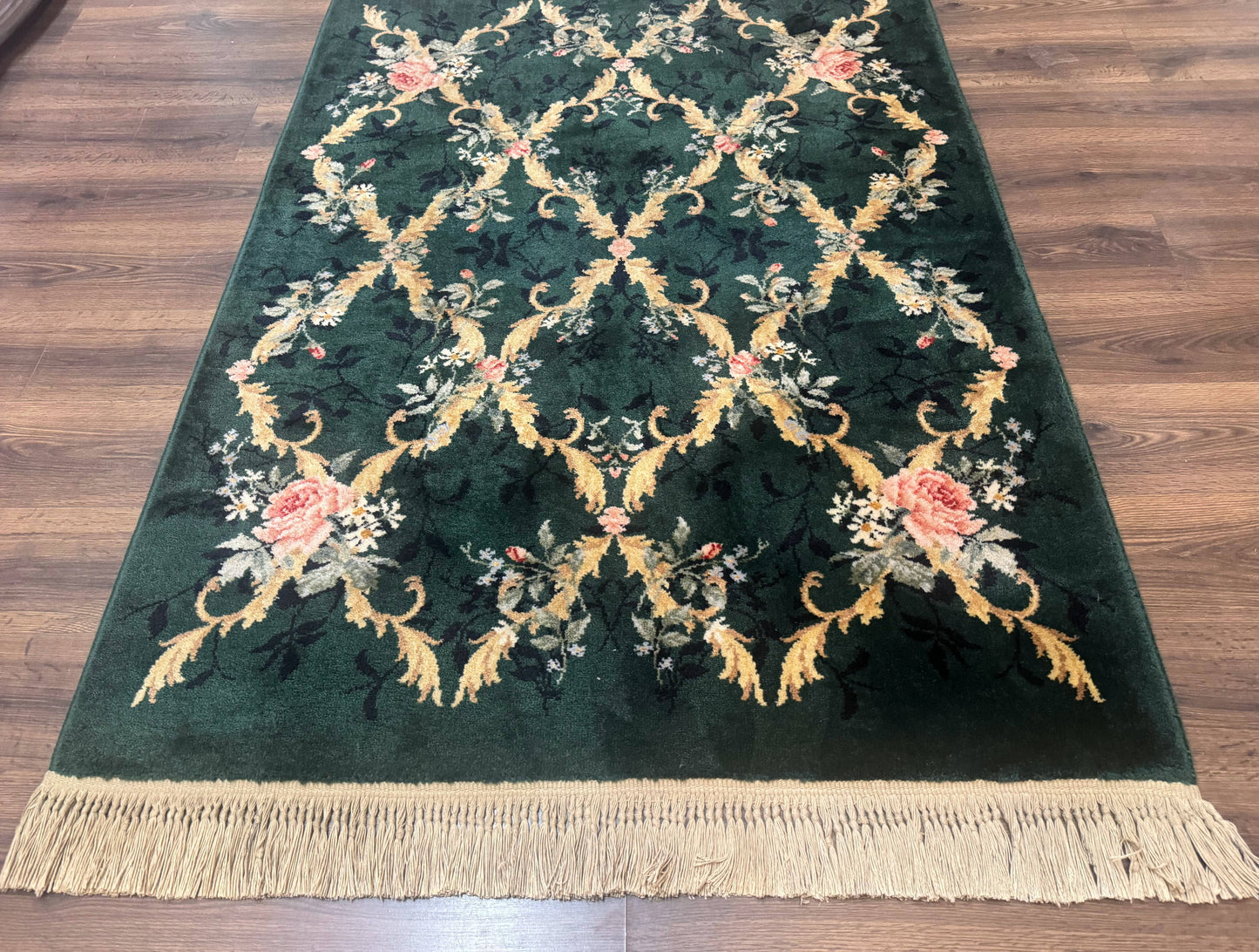 Karastan Garden of Eden Rug 4x6 Green Savonnerie Vintage Carpet