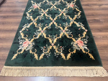 Karastan Garden of Eden Rug 4x6 Green Savonnerie Vintage Carpet