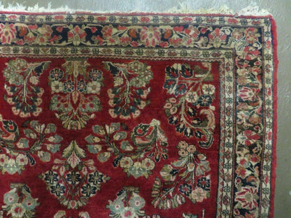 Red Persian Sarouk Rug 3x5, Antique Persian Carpet 1920s, Hand Knotted, Floral, Wool, Oriental Rug, Handmade Rug