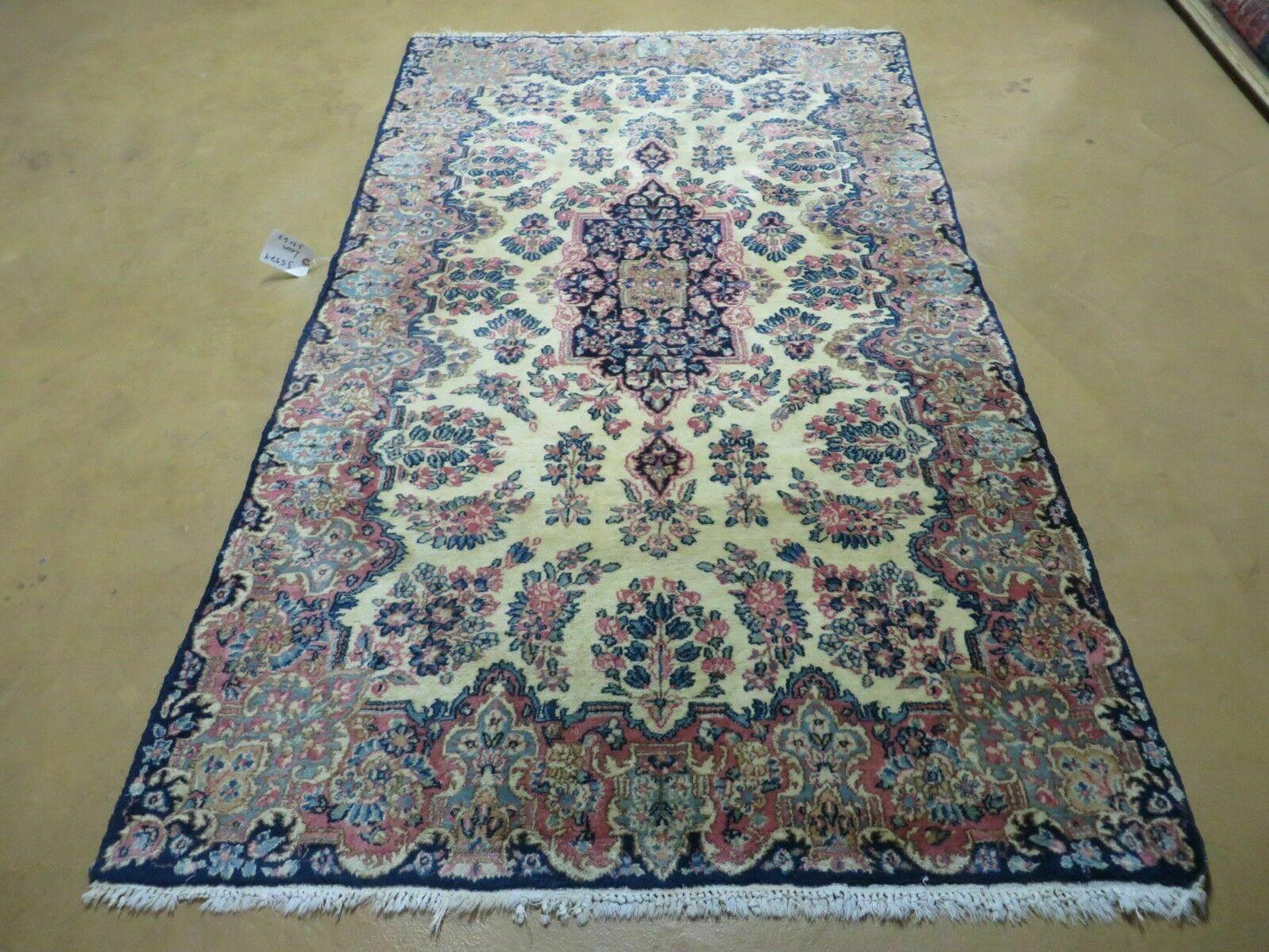 Antique Persian Kirman Rug Hand Knotted Wool Floral Medallion Carpet 3 9 By 6 6