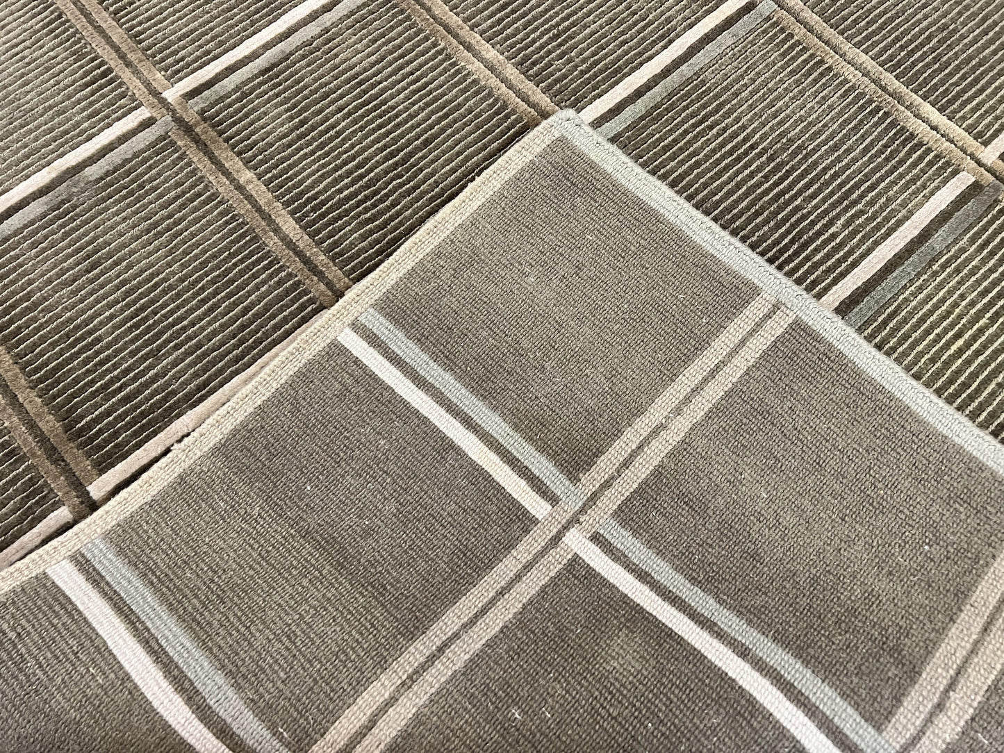 Tibetan Rug 4x6 Handmade Green Wool Area Rug With Panel Design Modern Contemporary