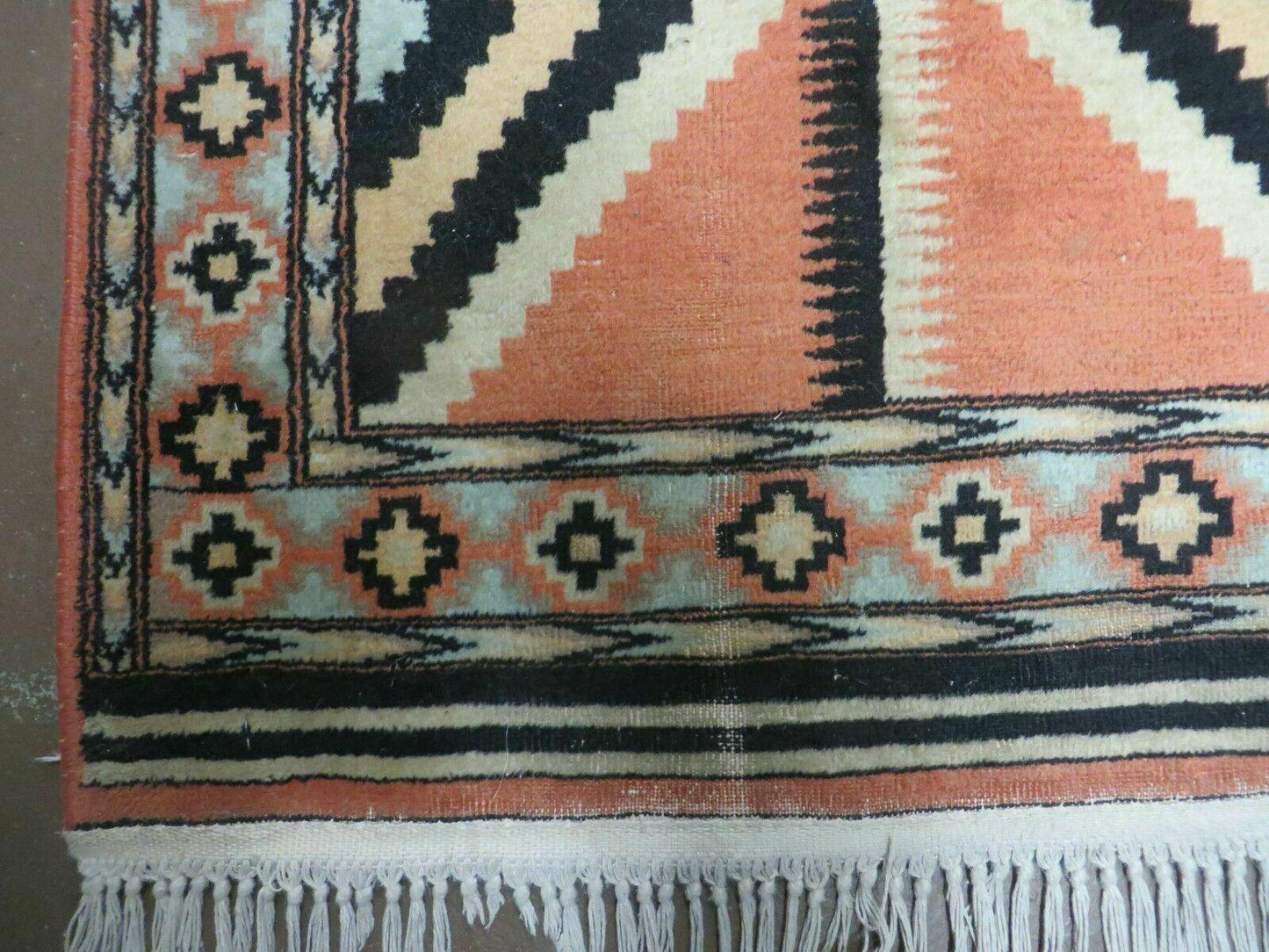 Vintage Turkish Oushak Wool Rug 4x6 Diamond Pattern Handmade Mehrab Red