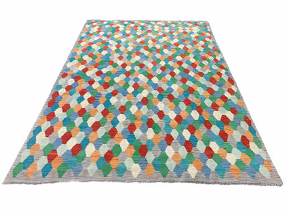 Colorful Chobi Kilim Rug 6x9 Handmade Wool Area Rug For Playrooms