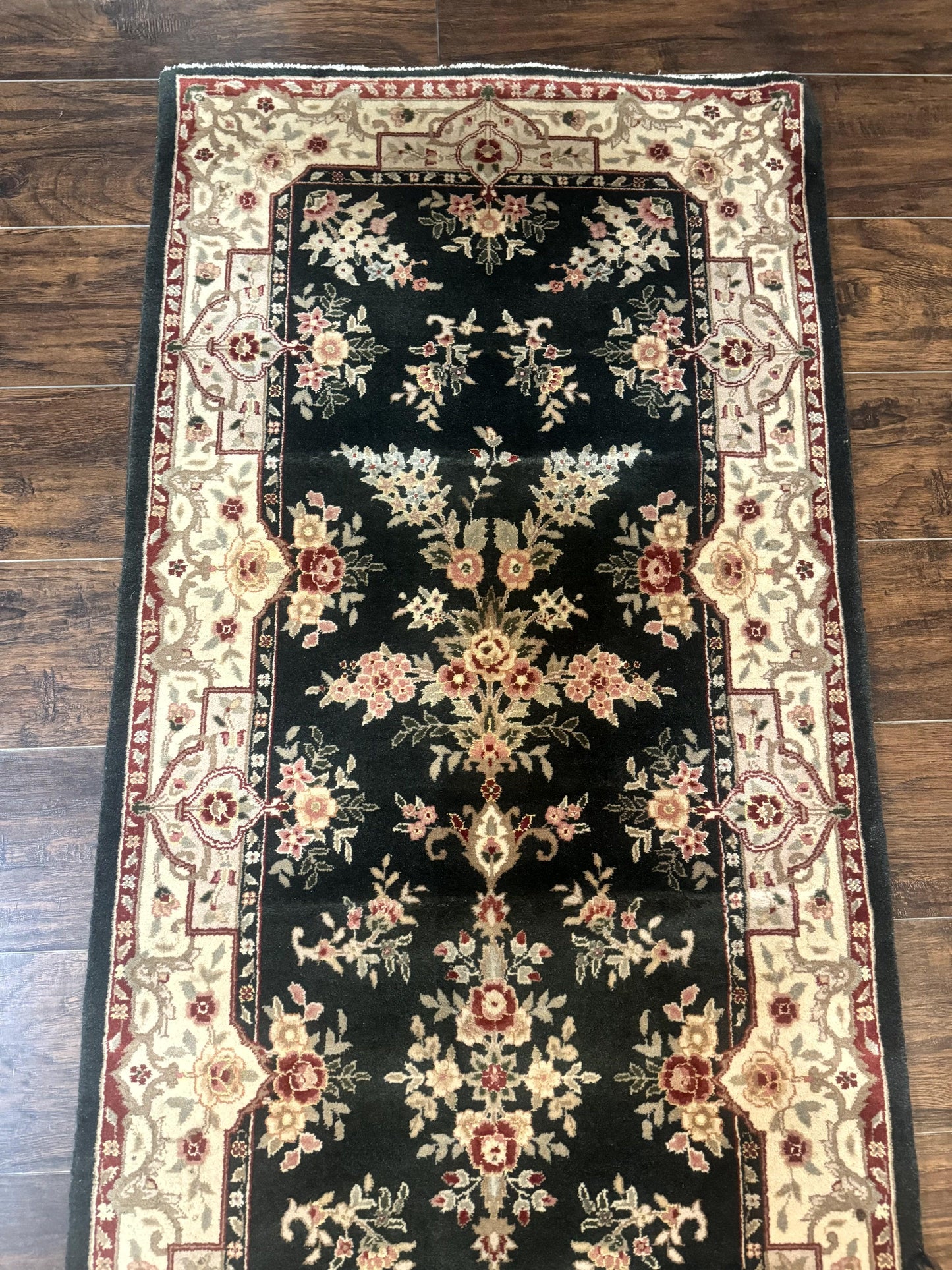 Long Pak Persian Runner Rug 2.7 x 21, Floral Allover, Dark Green and Beige, Handmade Wool Runner Rug, 21ft Runner for Hallway