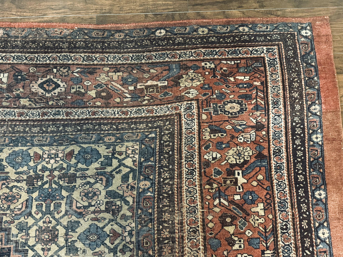 Persian Bidjar Rug 8x15 Navy Blue Herati Pattern Antique Collectors