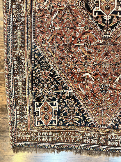 Antique Persian Shiraz Tribal Rug 6x8 Hand Knotted Wool Carpet Red Blue Geometric Design