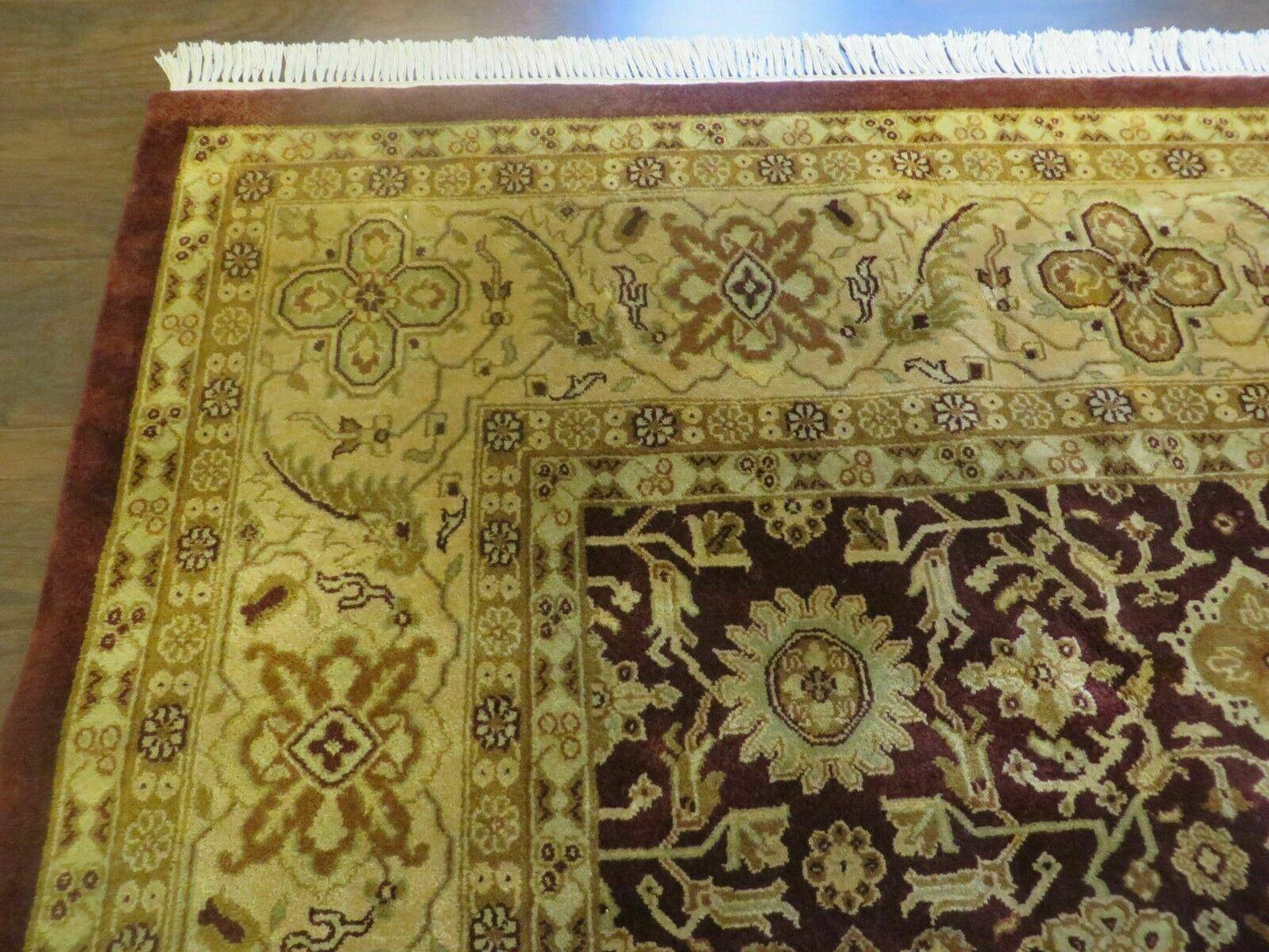 Indian Agra Rug 10x14 Vintage Handmade Larastan Wool Carpet Maroon Floral