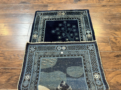 Antique Chinese Peking Rug 3x5 Handmade Wool Oriental Carpet With Deer And Birds