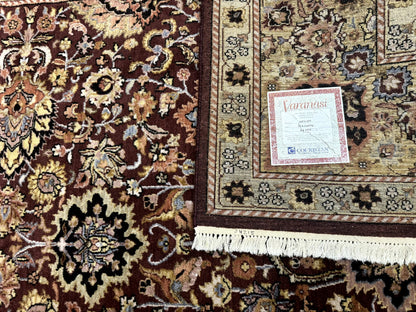 Indo Persian Rug 8x11 Handmade Wool Hand Knotted Eggplant Tan Allover Pattern Couristan