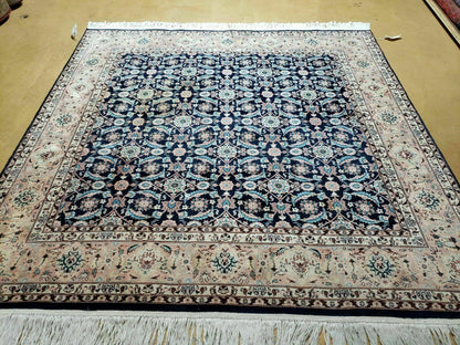 Handmade Wool Rug Floral Oriental Blue 73 Inch Square Carpet