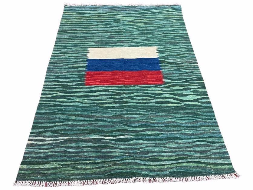 Kilim Area Rug Sea Green Handmade Wool Turkish Flatweave 5 Ft 6 In X 7 Ft 10 In
