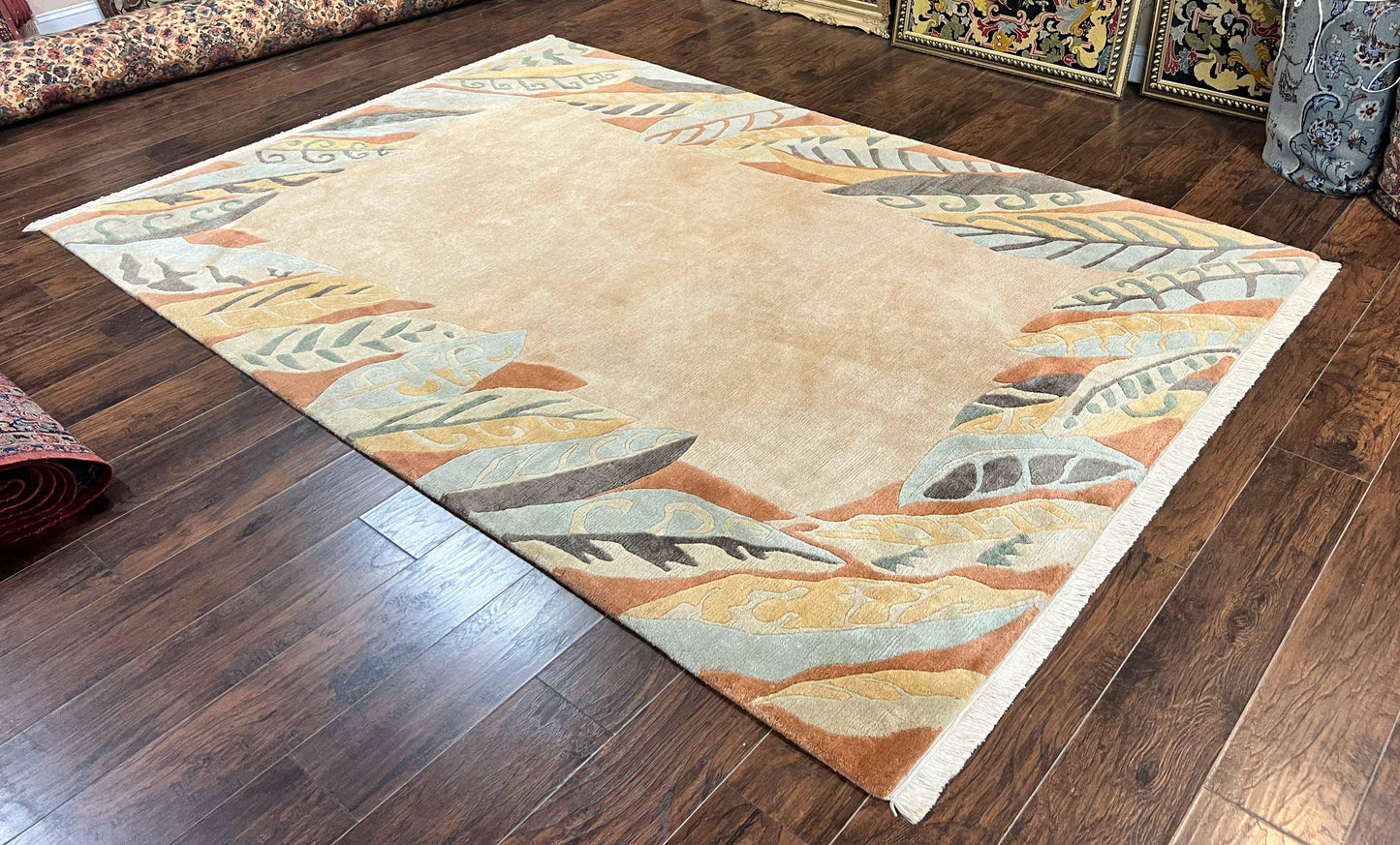Modern Tibetan Rug 7x10 Handmade Soft Wool Open Field Tufenkian Style Carpet