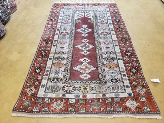 Turkish Rug Hand Knotted Wool 4 Ft 4 In By 7 Ft 6 In Vintage Oriental Tribal Talesh