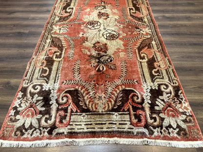 Khotan Rug 5x9 Floral Wool Carpet Terracotta Brown Antique Chinese Handwoven